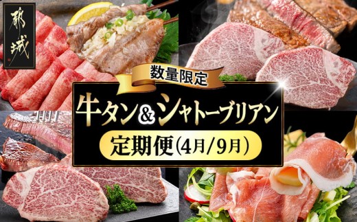
                  【数量限定】牛タン&シャトーブリアンが届く贅沢定期便〔01-064-T2〕_(都城市) ヒレ 牛タン シャトーブリアン 豚生ハム 期間限定 A5
                