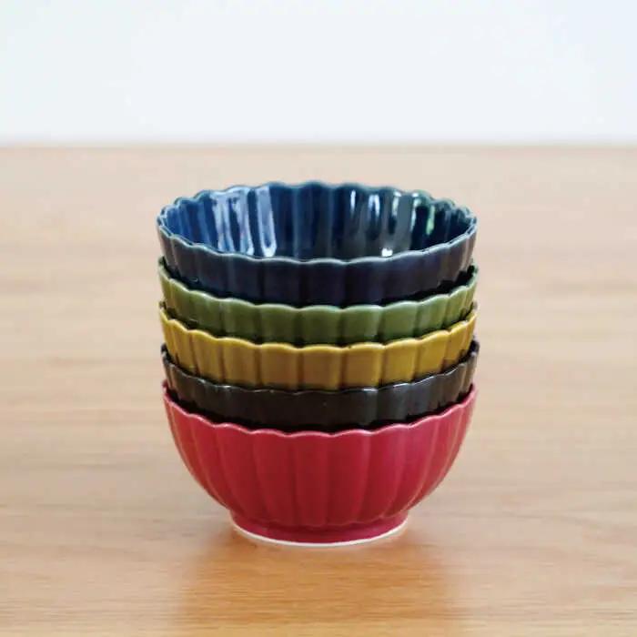 【波佐見焼】花しのぎ 丸小付 5色セット(墨・紅・藍・織部・鴬茶) 小鉢 食器 皿 【団陶器】 [PB84] 波佐見焼