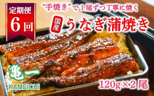 
										
										定期便 6回 うなぎ 蒲焼 約120g 2本 老舗 亀一 手焼き 鰻 タレ セット
									