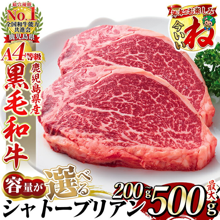 【ふるさと納税】【一部寄附額改定】＜選べる容量＞A4等級 以上 鹿児島産黒毛和牛・シャトーブリアン(計200g～最大500g) 国産 牛肉 希少部位 フィレ ステーキ 【財宝】