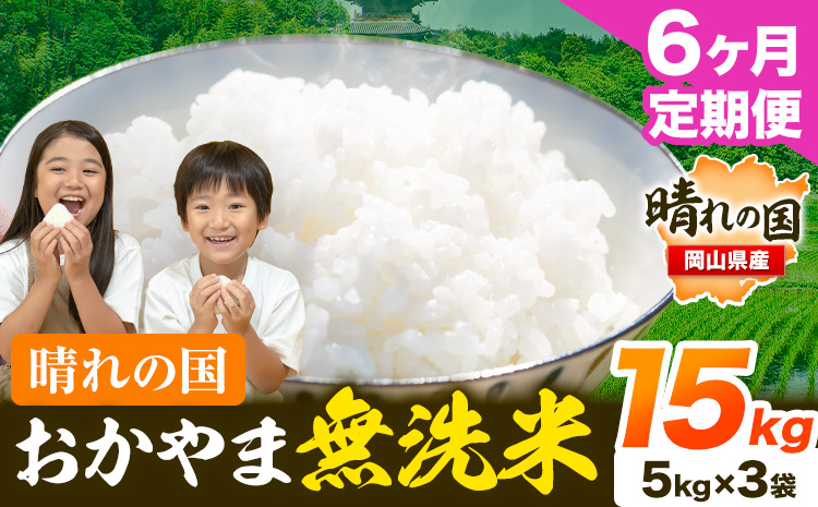 晴れの国 おかやま 無洗米 米 個包装 こめ コメ 岡山 岡山県産 【定期便】15kg (5kg×3袋) 計6回お届け《お申込月の翌月より発送》 お米 ライス ヒノヒカリ あきたこまち にこまる きぬむすめ ブレンド米
