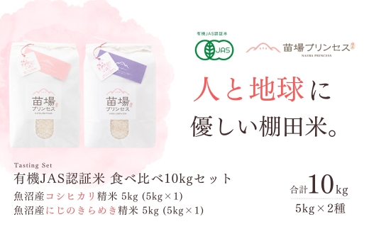 【令和8年産先行予約】【有機JAS認証米】食べ比べ10kgセット・魚沼産コシヒカリ精米5kg・魚沼産にじのきらめき精米5kg| 苗場プリンセス・プレミアム米 おすすめ 人気ギフト 新潟県 津南町