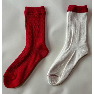 ふるさと納税 桐生市 【ezu】ひえとりくつした 薄手/レッド◆シルク×コットンの二重構造靴下◆ジャガード編み