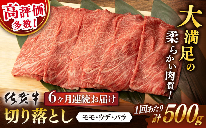 【6回定期便】 佐賀牛 切り落とし 500g (総計 3.0kg) / 佐賀牛 佐賀県産黒毛和牛 牛肉 切り落とし 切落し【桑原畜産】 [NAB033]