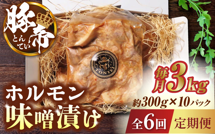 
                  【6回定期便】豚帝 豚 ホルモン 味噌漬け 3kg (300g×10)【KRAZY MEAT(小田畜産)】 豚肉 豚 ホルモン 国産 九州産 熊本県  [ZCP122]
                