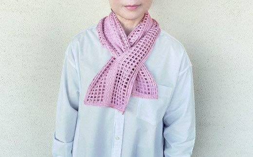 差し込み ショートマフラー ストライプ柄 ( パープル ) シルク100％ コード刺繍 レディース 日本製 | おしゃれ シンプル マフラー プレゼント ギフト 新潟県 五泉市 有限会社田中刺繍