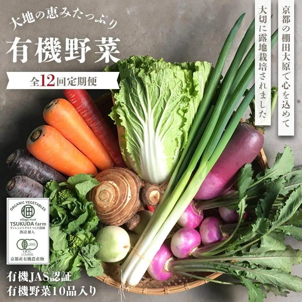 ◆全12回定期便◆【つくだ農園】《有機JAS認証 有機野菜10品入り》京都の棚田大原で心を込めて大切に露地栽培された大地の恵みたっぷりの有機野菜!