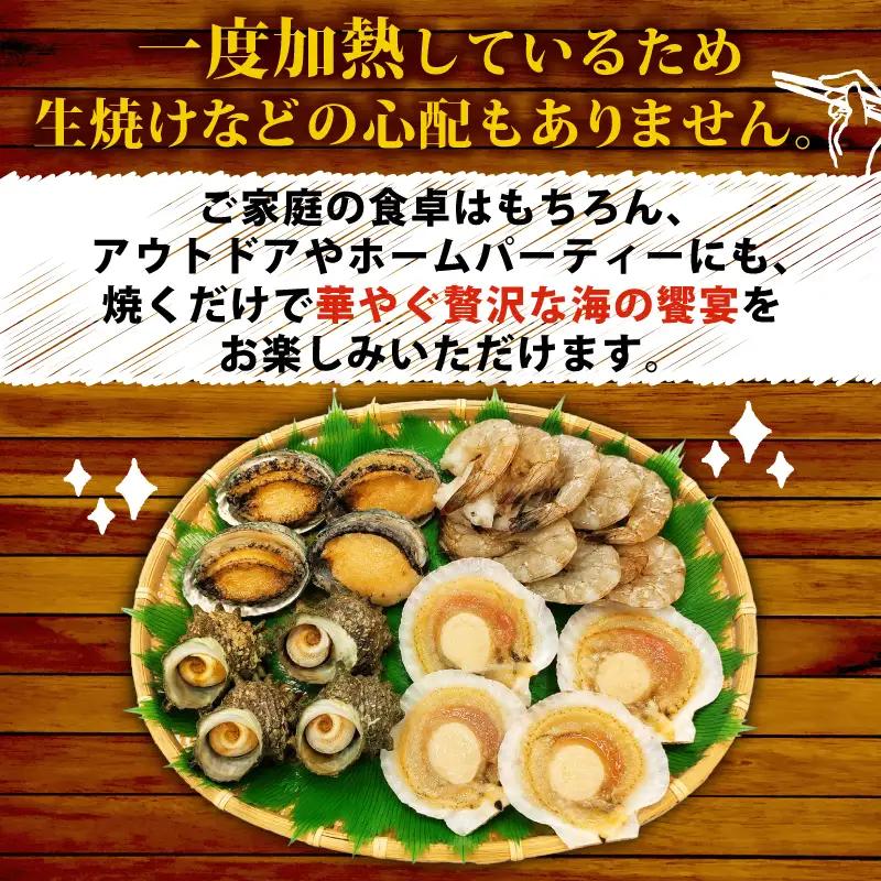海の恵みBセット （ さざえ ・ あわび ・ 殻付きホタテ ・ 無頭えび ） 冷凍 下関 山口 《さわ水産：SW》