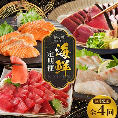 ふるさと納税 泉佐野市 【毎月定期便】泉佐野厳選 豪華海鮮をお届け(サーモン まぐろ かつお 真鯛)全4回 099Z161