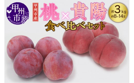 甲州市産 もも×貴陽 食べ比べセット 約3kg（もも貴陽合わせて8～14玉）【2025年発送】（APX）C-870 【貴陽 スモモ すもも 桃 もも モモ 令和7年発送 期間限定 山梨県産 甲州市 フルーツ 果物】