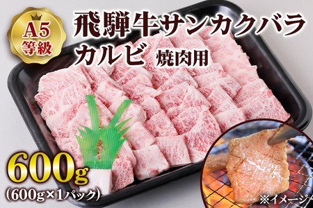 [A5等級] 飛騨牛サンカクバラカルビ 焼き肉 用600g [0860] 焼き肉 トキノ屋食品