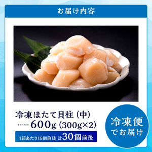 北海道産 ほたて貝柱(中)　計600g　北海道産 ほたて 貝柱 中 ～ 大 約500g ～ 1kg 貝 海鮮 魚貝 魚介 海産物 新鮮 肉厚 刺身 海鮮丼 バーベキュー カルパッチョ サラダ バター焼