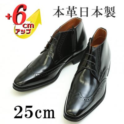 ふるさと納税 大和郡山市 メンズブーツ 6cmアップ サイドジップシークレットシューズ No.1302 ブラック 25cm