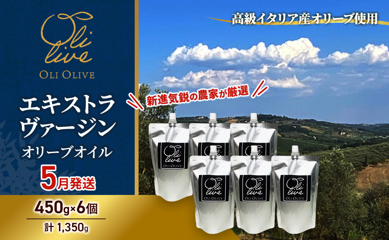 高級イタリア産 エキストラ・ヴァージン・オリーブオイル 450g×6個【2026年5月中旬より順次発送】調味料 油 オリーブ油 食用油 静岡県 袋井市