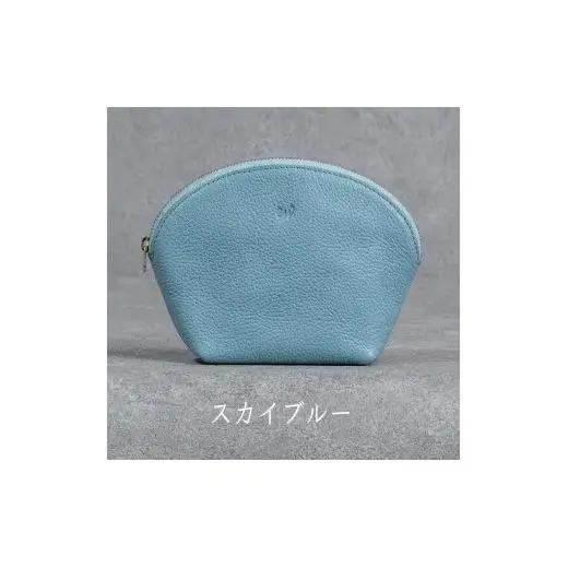 本革 ラウンドポーチ 日本製 レザー 革製品 ポーチ 化粧ポーチ 旅行 トラベル 出張 Liete WH-22 スカイブルー