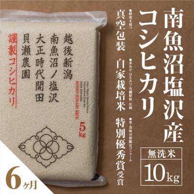 ふるさと納税 南魚沼市 【毎月定期便】南魚沼塩沢産コシヒカリ「貝瀬農園米」無洗米10kg(5kg2袋)全6回