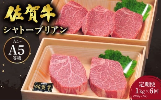 ＜定期便6回＞佐賀牛 シャトーブリアンステーキ 1kg(200g×5枚) ／ 佐賀 大町町 肉 お肉 牛肉 フィレ ヒレ ステーキ 贈答 ブランド牛 A5 国産 霜降り ギフト グルメ 国産牛 特産品 お祝い 贈り物 ステーキ肉 冷凍 送料無料