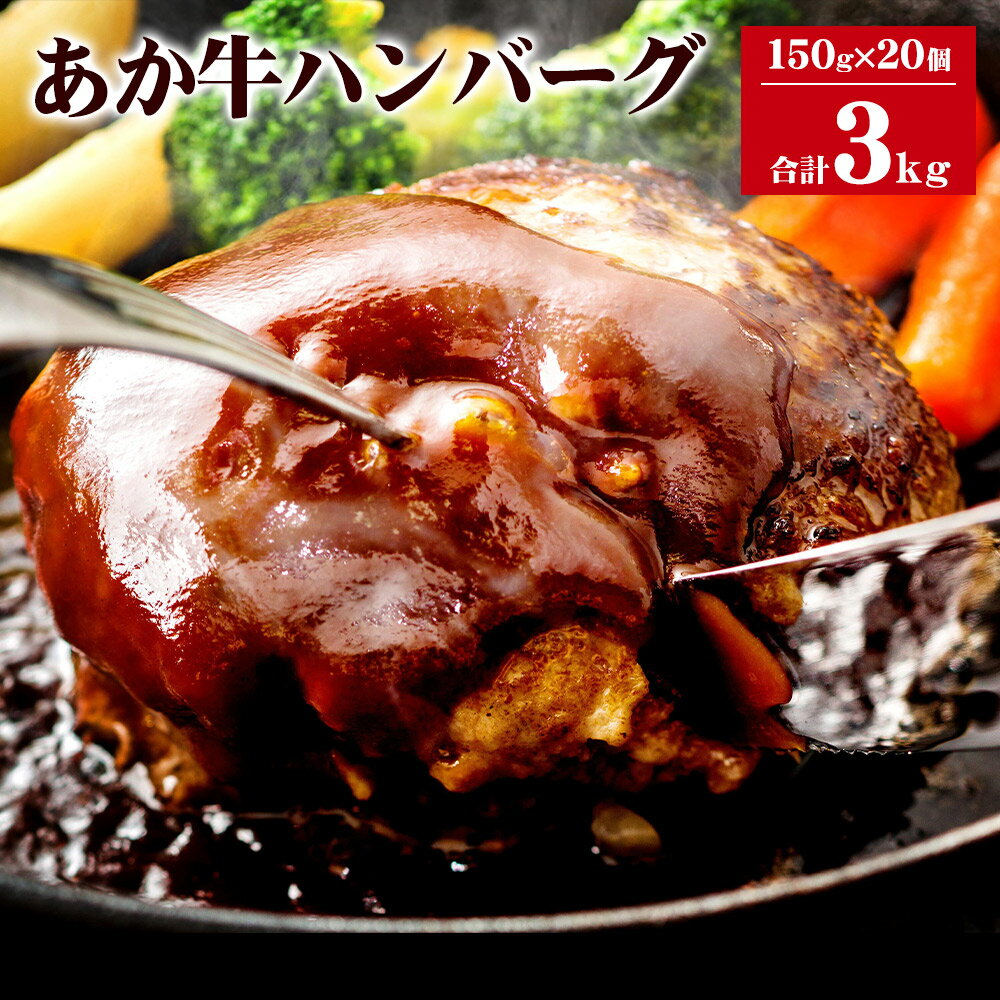 【ふるさと納税】あか牛ハンバーグ 150g×20個 合計3kg あか牛100％使用 GI認証取得 あか牛 ハンバーグ 和牛 牛肉 牛 20個 惣菜 国産 熊本県産 冷凍 送料無料