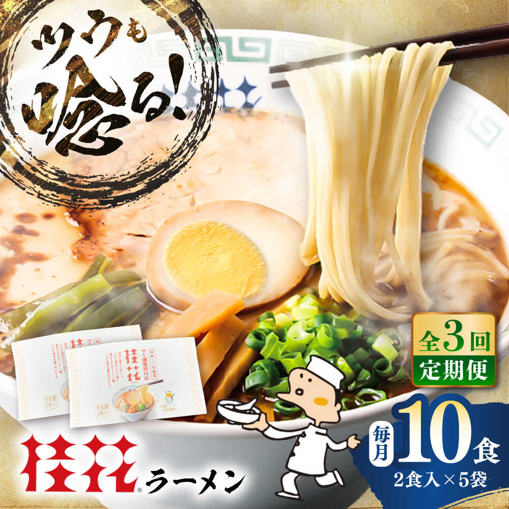 【ふるさと納税】【全3回定期便】桂花ラーメン 2食入×5袋 / 豚骨 トンコツ 熊本ラーメン 鶏ガラスープ マー油 ストレート麺 濃厚 拉麺 簡単 手軽 便利 ケイカ 即席 らーめん 半生麺 常温 人気 お取り寄せ グルメ 熊本県 菊陽町【桂花拉麺株式会社】[BHAR010]