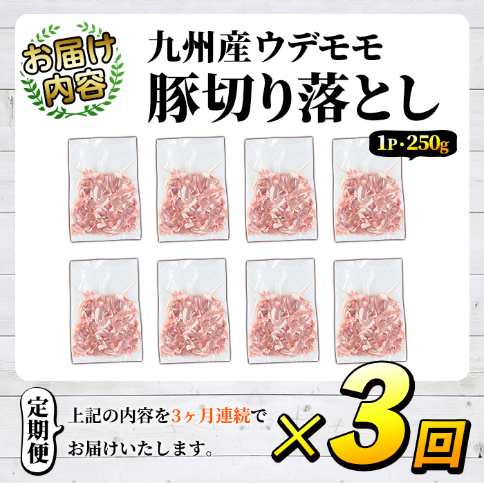 ＜定期便・全3回＞豚肉ウデモモ切り落とし(計6kg・1パック250g) 小分け 国産 豚肉 豚小間 真空パック 家庭用 豚こま 定期便 スライス 焼肉 BBQ 冷凍配送 個包装 切り落し 切落し すき焼き しゃぶしゃぶ セット 詰め合わせ 数量限定【三九】a-32-7