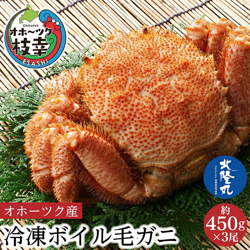 【ふるさと納税】オホーツク産 北隆丸 冷凍ボイル 毛ガニ 約450g×3尾【 カニ かに 蟹 毛ガニ 毛蟹 冷凍 魚貝 魚介 海鮮 北海道 オホーツク 枝幸 】