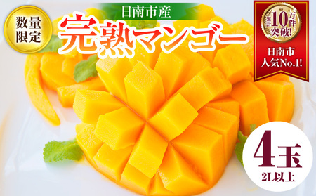 数量限定 日南市産 完熟 マンゴー 2L以上×4玉 フルーツ 果物 人気 国産 完熟マンゴー 食品 デザート 産地直送 送料無料_EA11-23