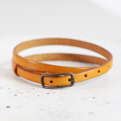 ふるさと納税 大津市 【栃木レザー 2重巻きブレスレット】スリムでクラシカルなレザーアクセサリー　ベルトカラー:蜜柑