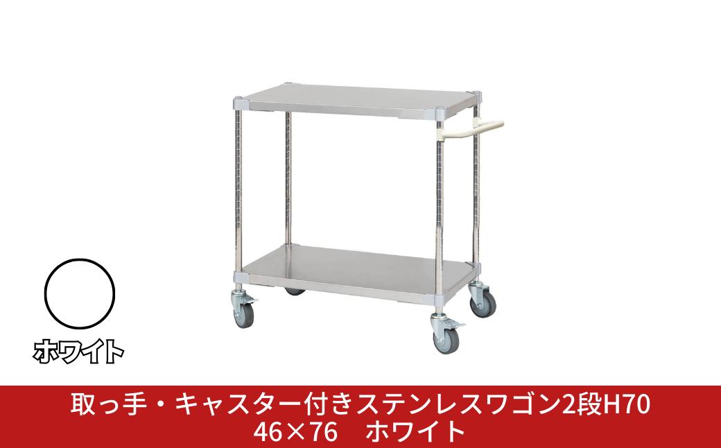 
            取っ手・キャスター付きステンレスワゴン2段H70 46×76 ホワイト PROFACE プロフェイス 冷蔵 冷凍 クリーン 組立式 燕三条製 【272S003】
          