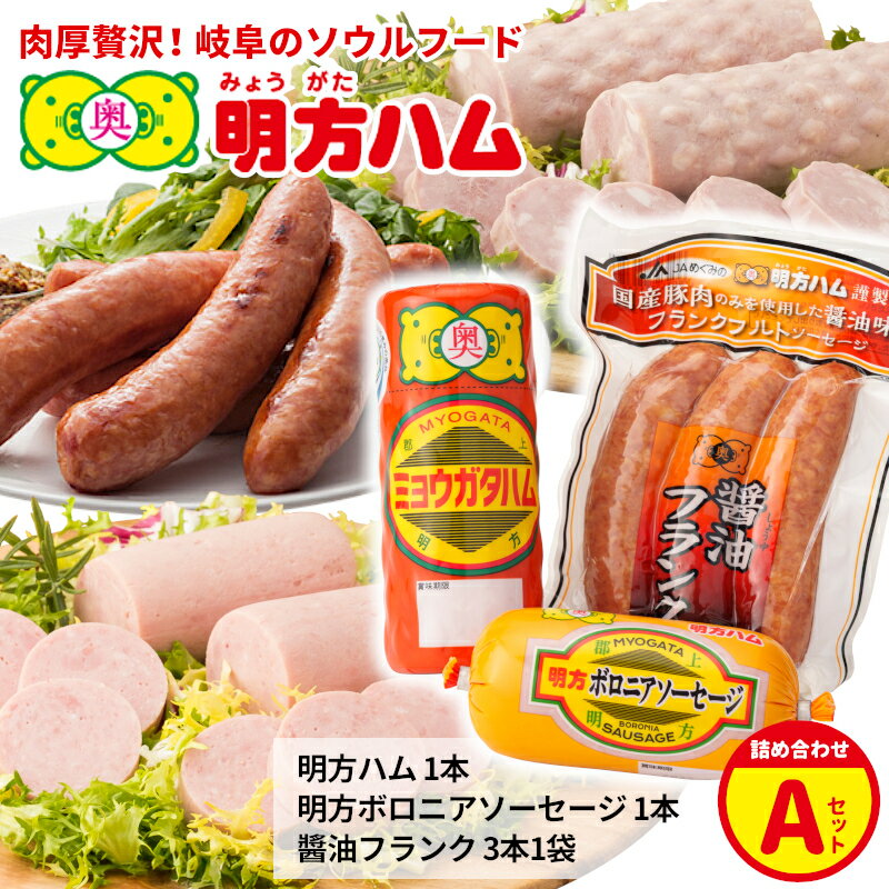 【ふるさと納税】明方ハム 詰め合わせ Aセット 国産 豚肉 プレスハム ハム ギフト 贈り物 お祝い 本格ハム ソーセージ ウインナー 高級 人気 セット 簡単調理 おかず お弁当 朝食 加工肉 JAめぐみの