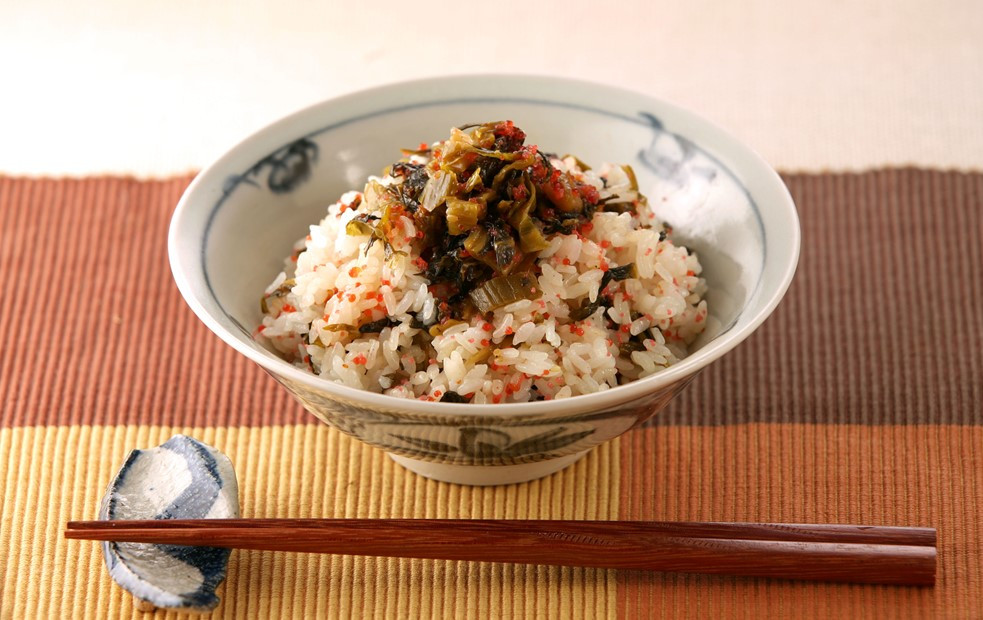 調理例：お届けは高菜めんたい味のみです。