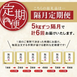 SM0059　【隔月6回定期便】無洗米はえぬき　5kg×6回(計30kg)　農家直送『いいあん米』AG
