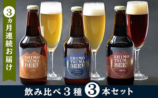 
14-3【３ヵ月連続お届け】しもつまクラフトビール３本セット
