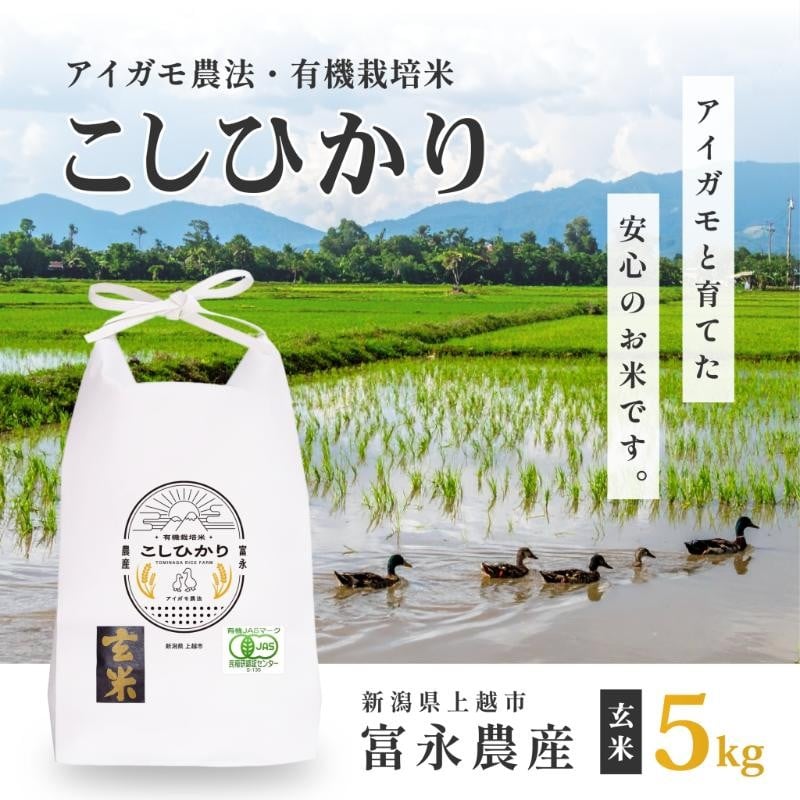 
            新米予約 令和7年 新潟県産コシヒカリ 玄米 アイガモ農法 5kg 5キロ JAS有機栽培米 上越市 三和区神田 富永農産 送料無料 安全・安心こしひかり
          