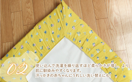 ベビー用フィットシーツ ベビーサイズ 70×120cm 花もようネイビー