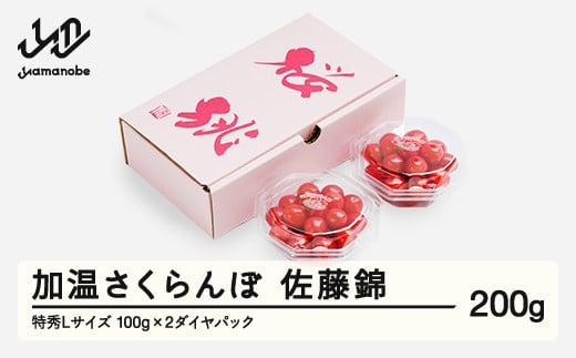 【先行予約】 加温 さくらんぼ 佐藤錦 特秀Lサイズ 200g (100gx2) 5月上旬~5月下旬頃発送 プレゼント ギフト ダイヤパック 令和8年産 2026年産 ハウス ハウス栽培 山形県産 ns-sntdp200