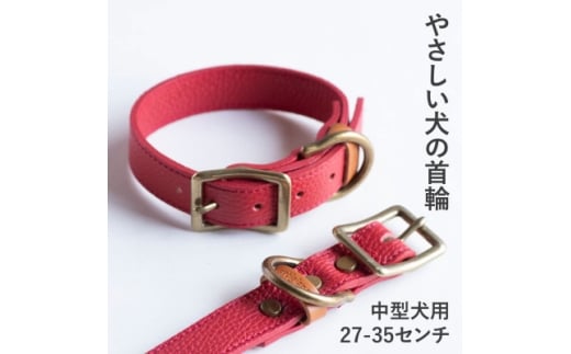 首輪 本革 イタリアンレザー レッド 中型犬用 (27-35センチ)ペット用品＜dc-01ss＞【1663159】