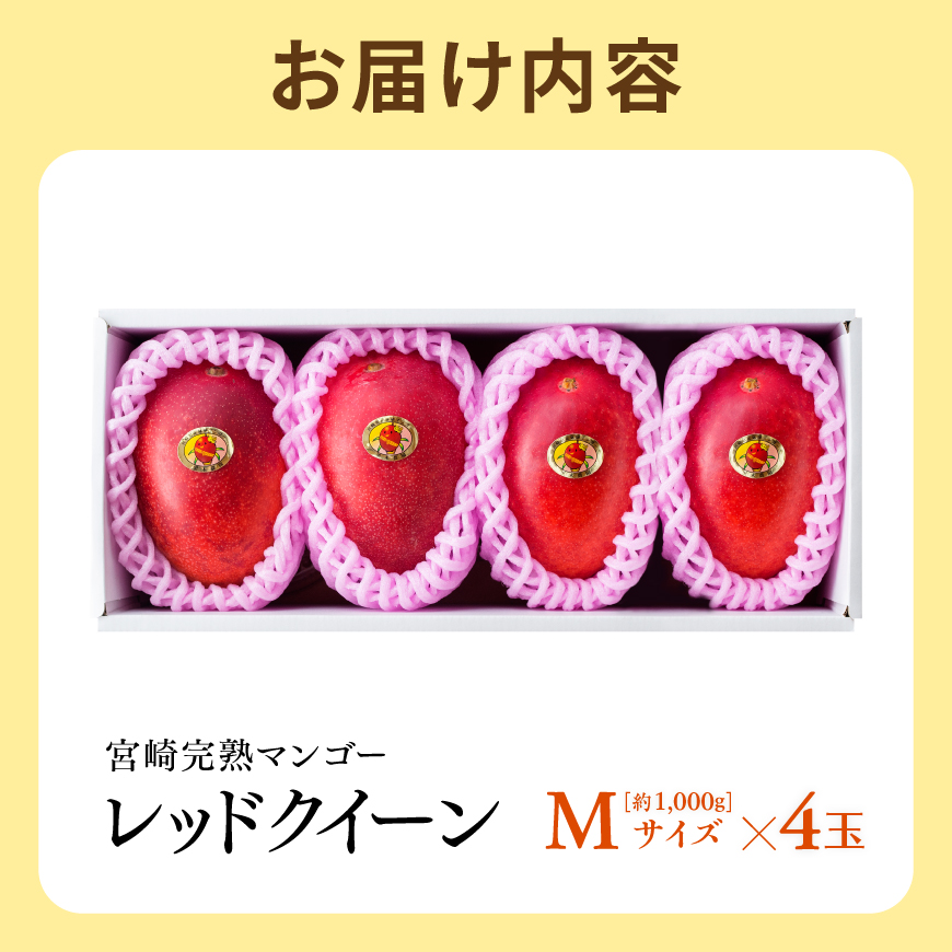 【令和9年発送】宮崎県産完熟マンゴー　「レッドクイーン」M×4玉 【 果物 フルーツ マンゴー 宮崎県産 完熟マンゴー みやざきマンゴー 先行予約 季節限定 】[B03212]