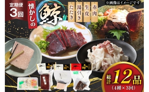 鯨肉 3回定期便 懐かしの 鯨 4種 食べ比べセット  [平戸口吉善商店 長崎県 平戸市 hr42bgy390047] 刺身 刺し身 お刺身 タタキ クジラ くじら クジラ肉 鯨刺身 赤身 湯引き 生皮 定期 珍味