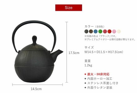  南部鉄器 ティーポット胡桃0.5L（ブラック）
