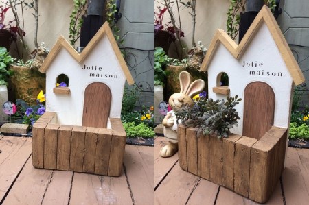 ＜Moon Rabbit＞２屋根のお家プランター　≪雑貨 庭 ガーデニング 屋外 オブジェ 飾り棚 ミニハウス インテリア≫    