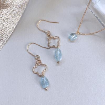 ふるさと納税 長岡京市 Agaroハンドメイド誕生石のピアス&amp;ネックレス(アクアマリン) おまかせデザイン2点SET