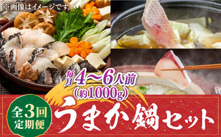 【全3回定期便】《1・2・3月お届け》 うまか鍋セット 4～6人前（切身約1000g） 《壱岐市》【魚助】 鍋 くえ クエ ブリ ぶり 鰤 鯛 たい タイ クエ鍋  [JFX004] 300000 3