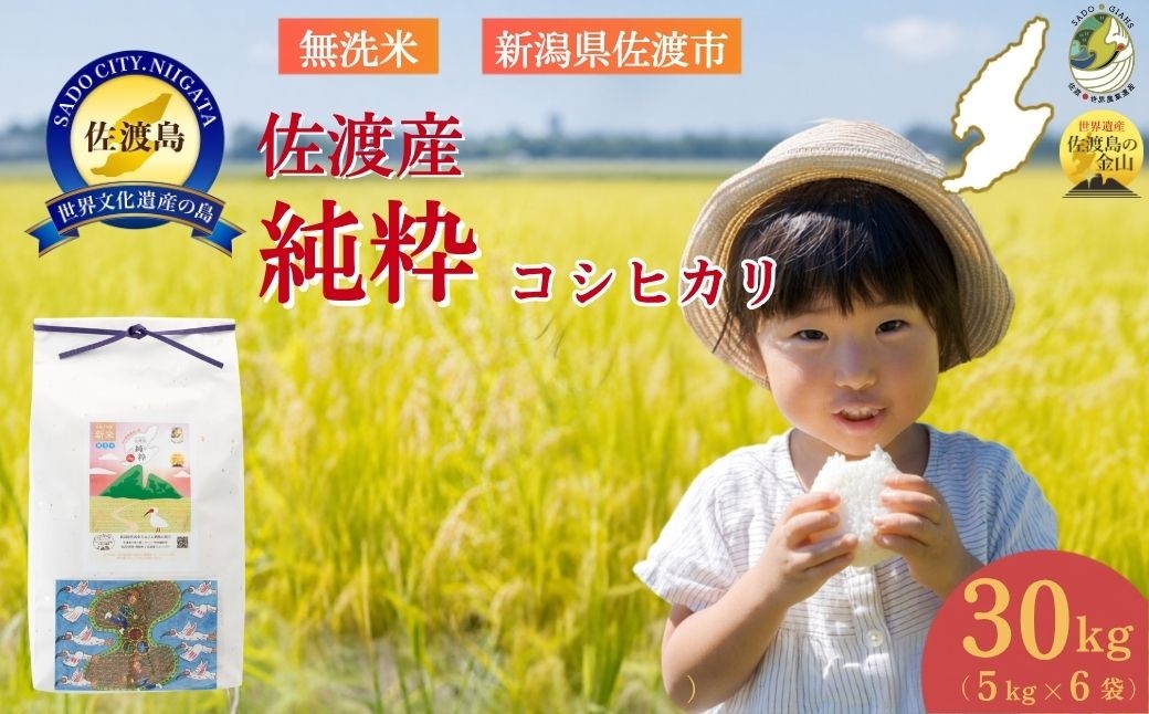 
                  【令和8年産】佐渡産コシヒカリ 無洗米30kg（5kg×6袋）数量限定 送料無料 | 新潟県産コシヒカリ 新潟産コシヒカリ 佐渡産コシヒカリ 新潟県産こしひかり 佐渡産こしひかり お米 米 こしひかり 無洗米 むせんまい 精米 おこめ コメ 30キロ 大容量 業務用 にいがた さど 新潟県 佐渡市
                