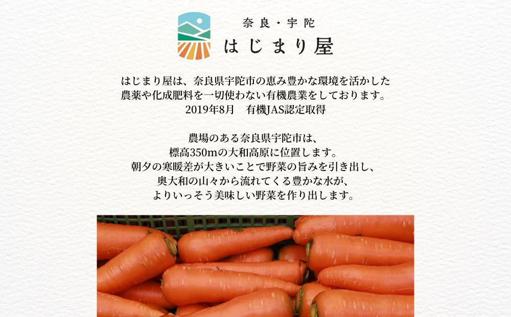 宇陀 はじまり屋の有機人参100％使用 人参ジュース 1000ml×6本／ にんじん 有機野菜 無添加 はじまり屋 奈良県 宇陀市 贈り物 ギフト ふるさと納税