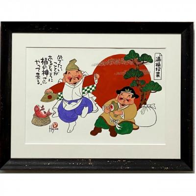 ふるさと納税 豊中市 岡本肇　手描き絵画【二福神】恵比寿&amp;大黒天様-満福招来ー
