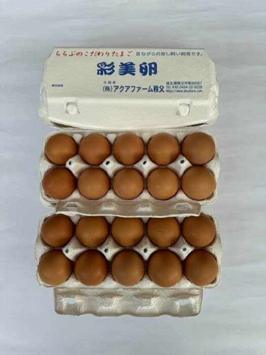 【ふるさと納税】 彩美卵20個 ／ 卵 放し飼い 新鮮卵 彩美卵 生食可 冷蔵配送 黄身 風味豊か 卵料理 朝食 料理素材 自然飼育 たまご タマゴ 放し飼い飼育 送料無料 埼玉県 No.425