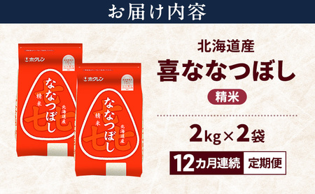 ななつぼし 北海道産 精米 特A  喜ななつぼし【4kg】【12ヵ月定期便】