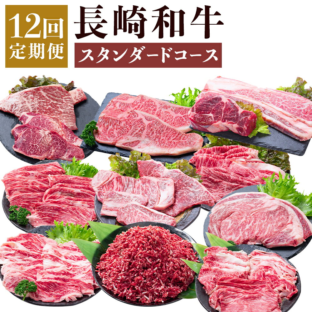 【ふるさと納税】【12回定期便】長崎和牛 スタンダードコース 牛肉 お肉 肉 和牛 赤身 ヒレ もも カルビ ロース サーロイン ステーキ 焼き肉 すき焼き ミンチ ブロック肉 しゃぶしゃぶ 冷凍 長崎県産 国産 九州 長崎県 時津町 送料無料