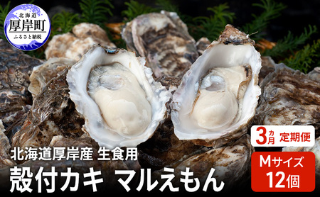 3ヵ月定期便 厚岸産牡蠣 3Lサイズ 12個 生食用 ブランド牡蠣