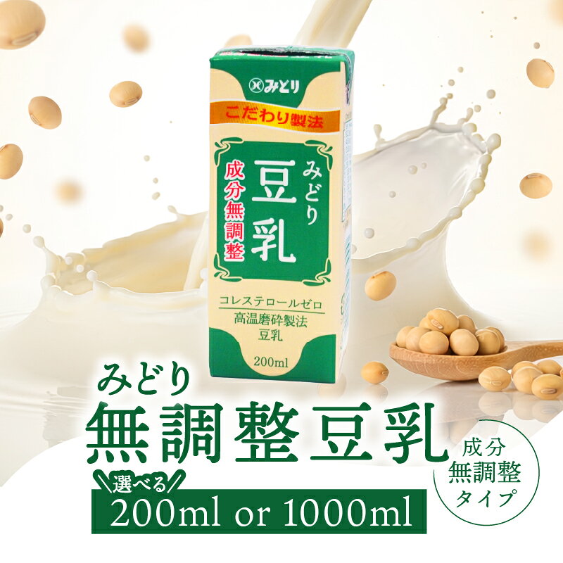 【ふるさと納税】みどり豆乳 成分無調整【選べる内容量 200ml×48本/1000ml×12本】 無調整豆乳 豆乳 ソイ ソイミルク 成分無調整 香料不使用 着色料不使用 砂糖不使用 大豆 飲料 飲み物 常温保存可能 紙パック イソフラボン